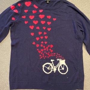 Cute novelty lightweight sweater with hearts and bicycle. Talbots. Size M GUC